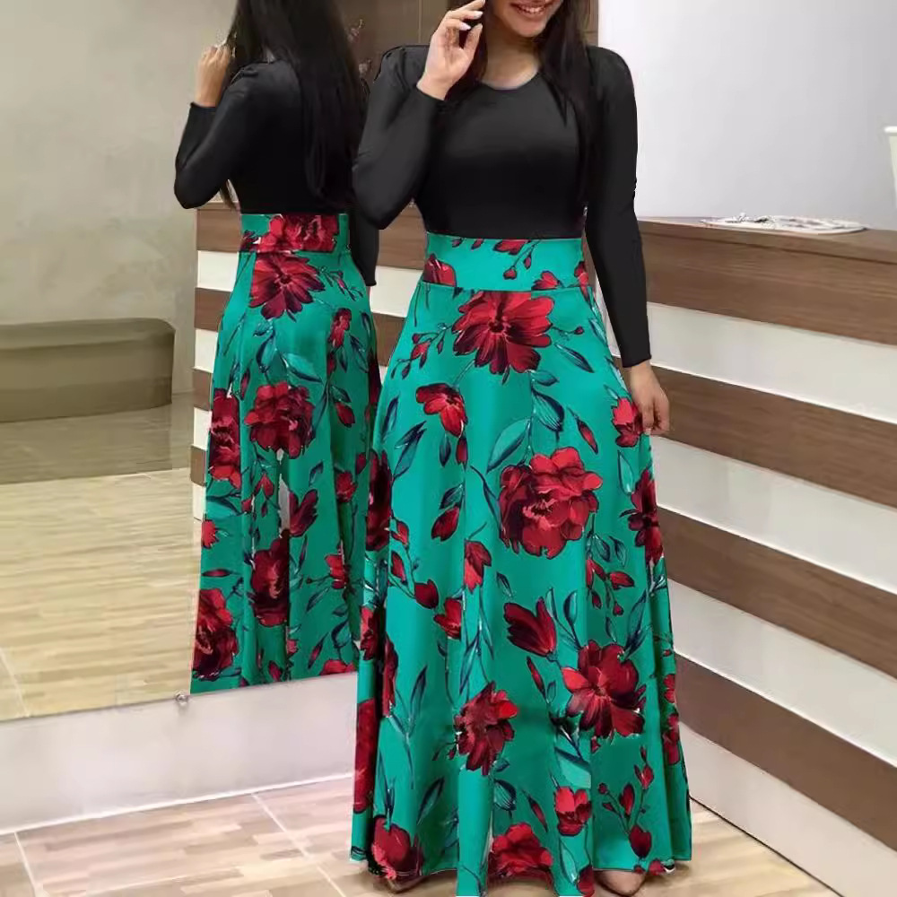 Floral Print Colorblock Long & Short Sleeve Dress