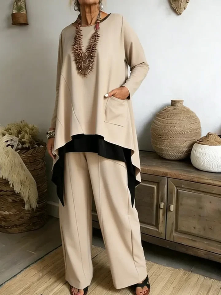 Women's Colorblock Long Hem 2-Piece Knit Sweater and Pants Set