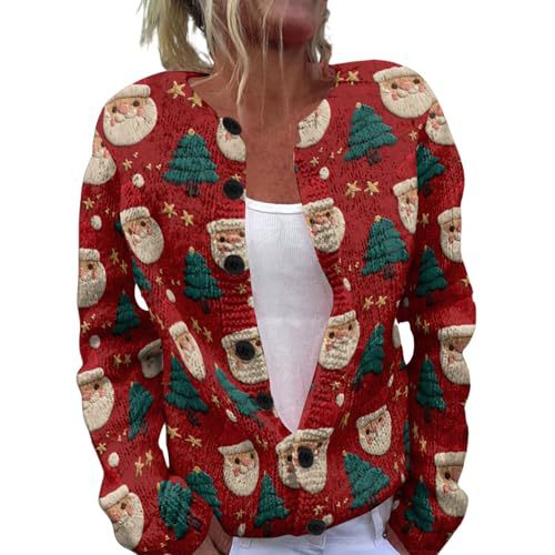 Women's Christmas Reindeer Snowman Print Faux Sweater Cardigan