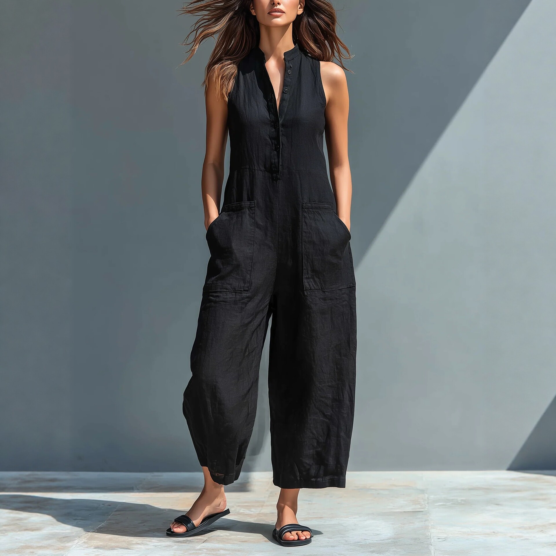 Women's Long Sleeve High Waist Wide Leg Jumpsuit