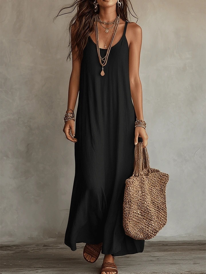 Women's Solid Color Sleeveless Maxi Dress Loose Fit Beach Vacation