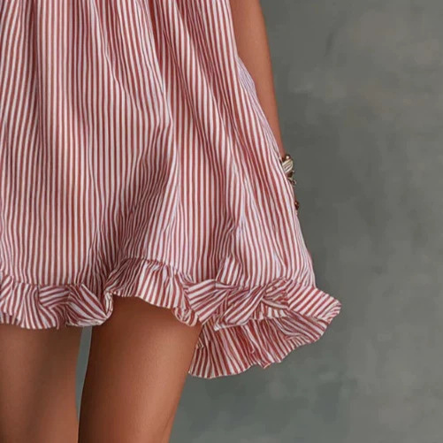 Ruffled V-Neck Striped Mini Dress