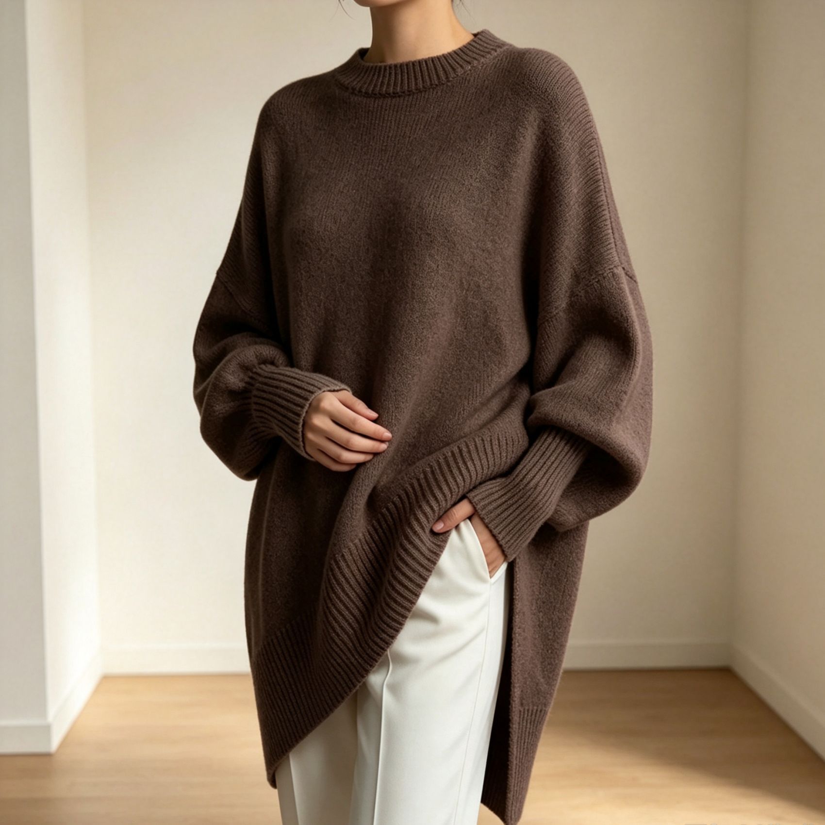 Women's Crewneck Pullover Knit Sweater Loose Relaxed Solid Color