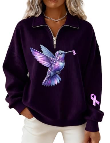 Lark Ribbon Print Half-Zip Hoodie for Women