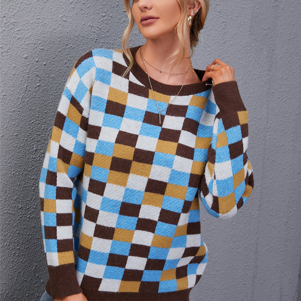 Striped Cotton Round Neck Wool Knit Pullover Sweater Long Sleeve