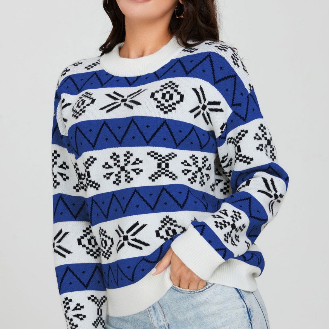 Women's Vintage Jacquard Knit Sweater Loose Pullover