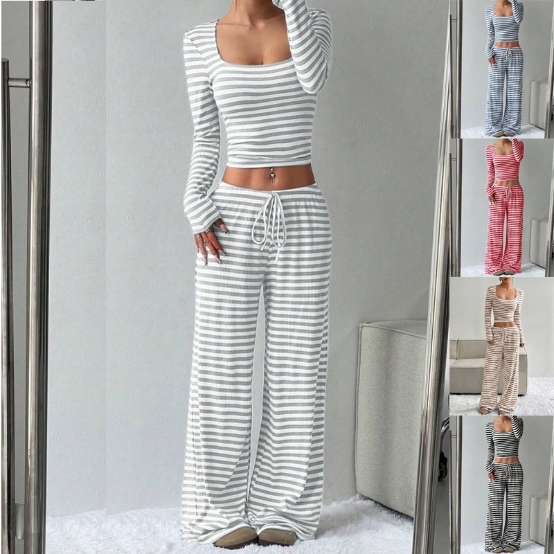 Striped High-Waist Wide-Leg Pants Set for Women