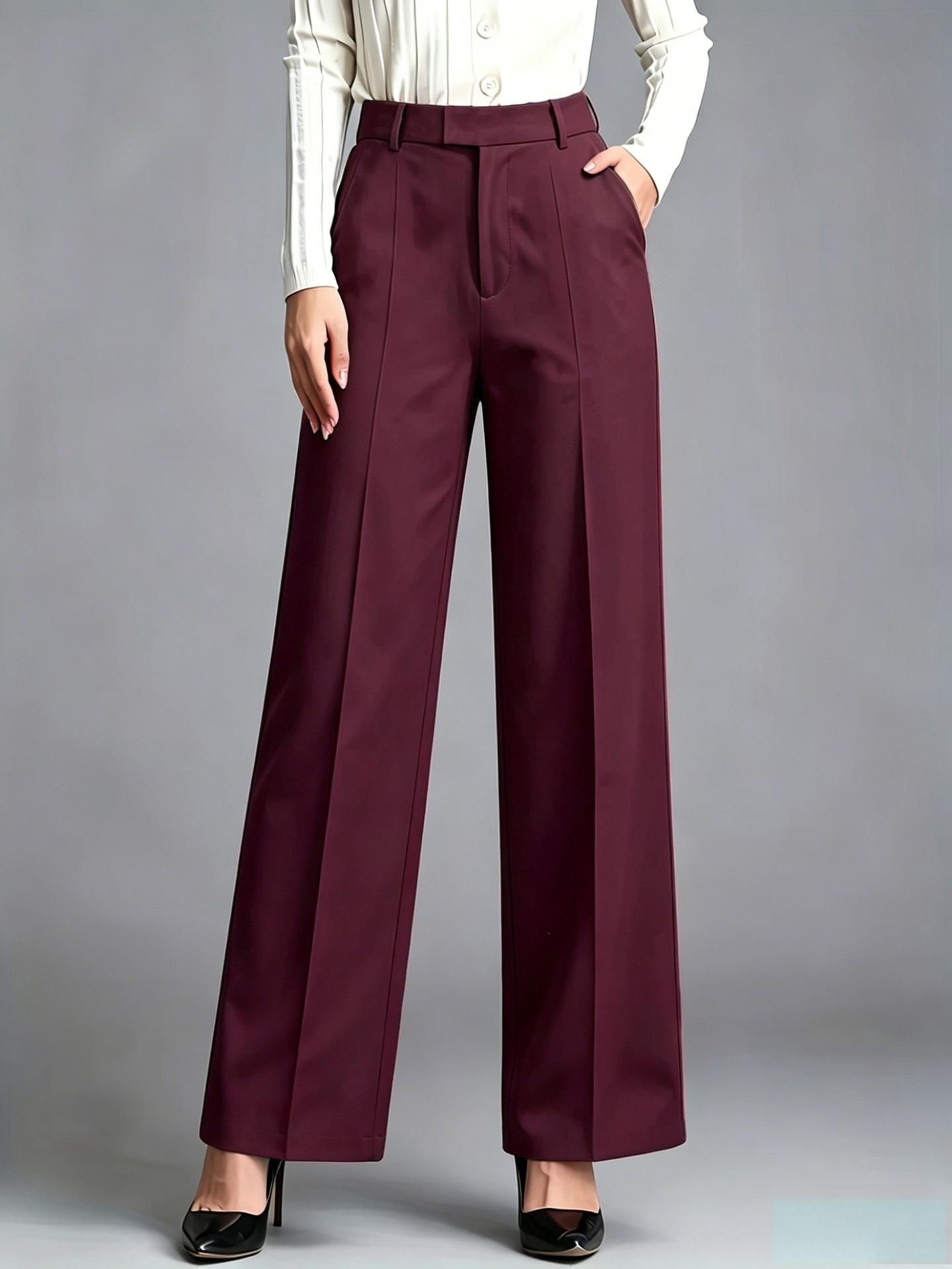 High-Waist Straight-Leg Drapey Dress Pants for Work