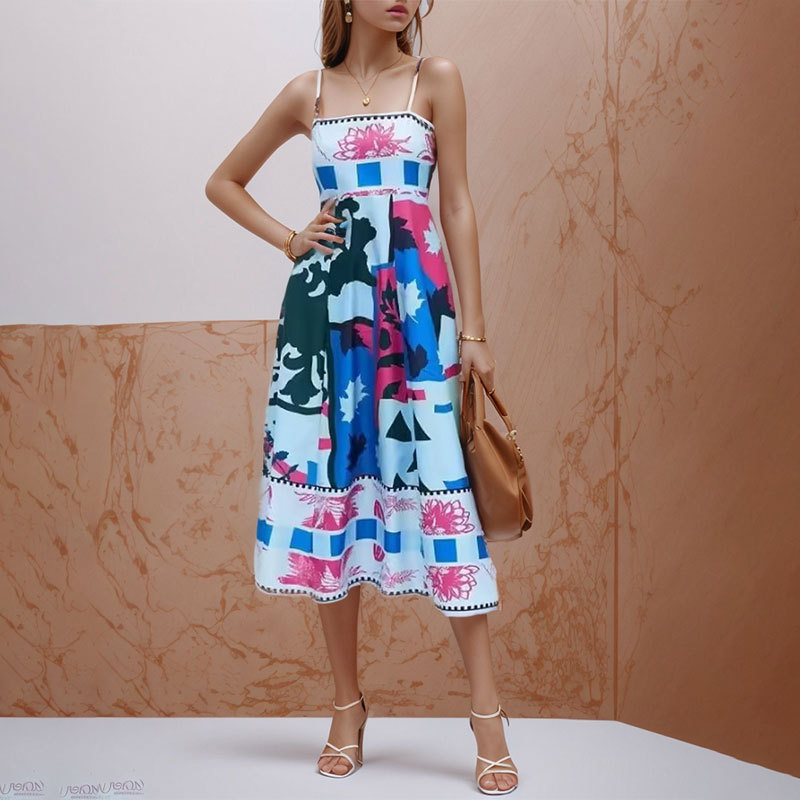 Elegant Long Floral Cami Dress Vacation Style