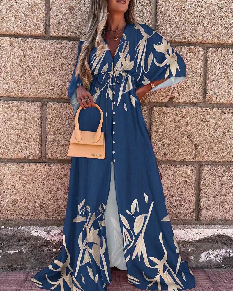 Women's Sexy V-Neck Tie Front Button Down Beach Dress
