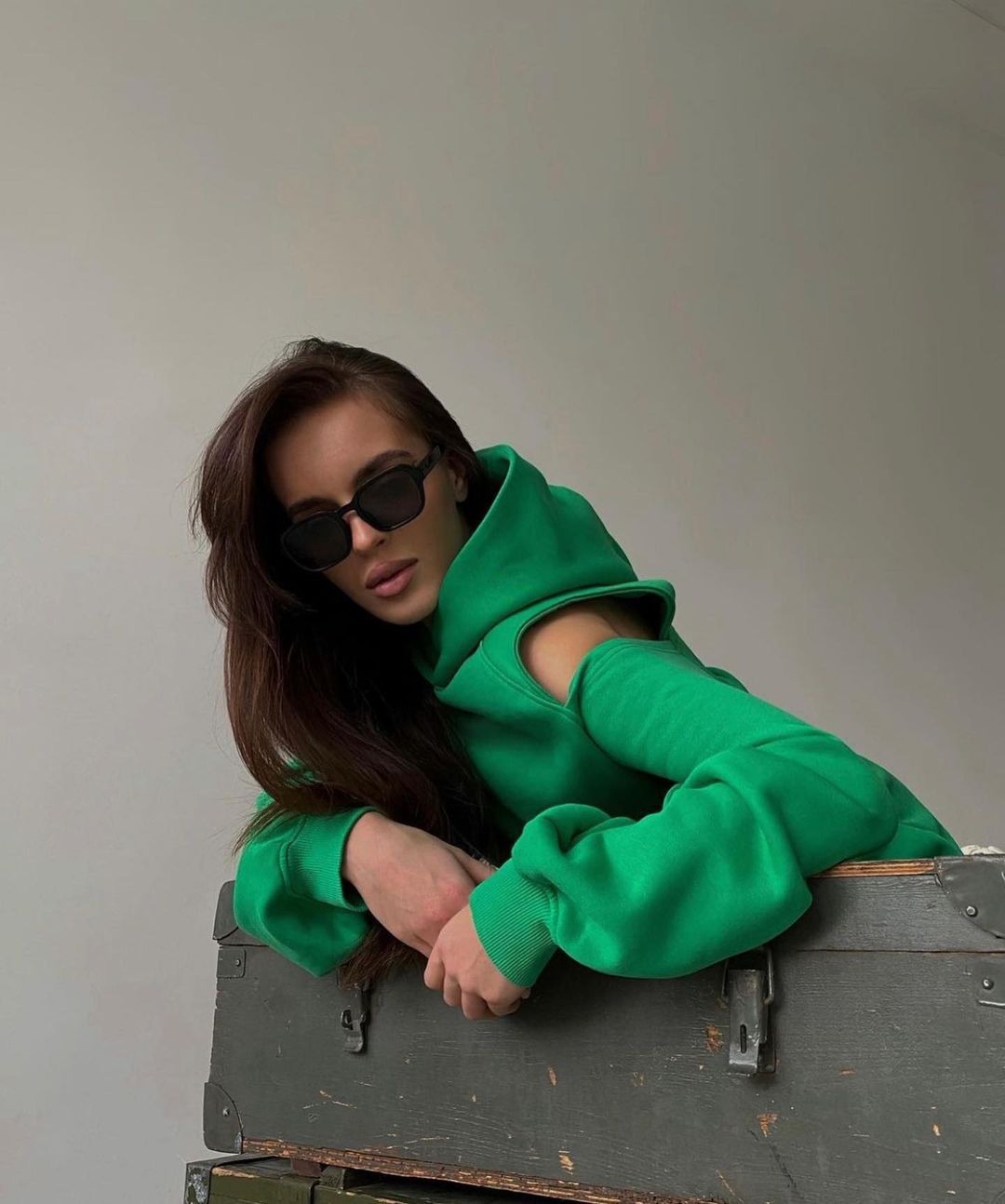Solid Color Hooded Pullover Sweatsuit with Cold Shoulder Cutouts