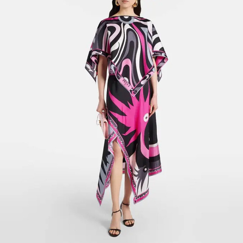 Printed Top and Asymmetrical Skirt Two-Piece Set