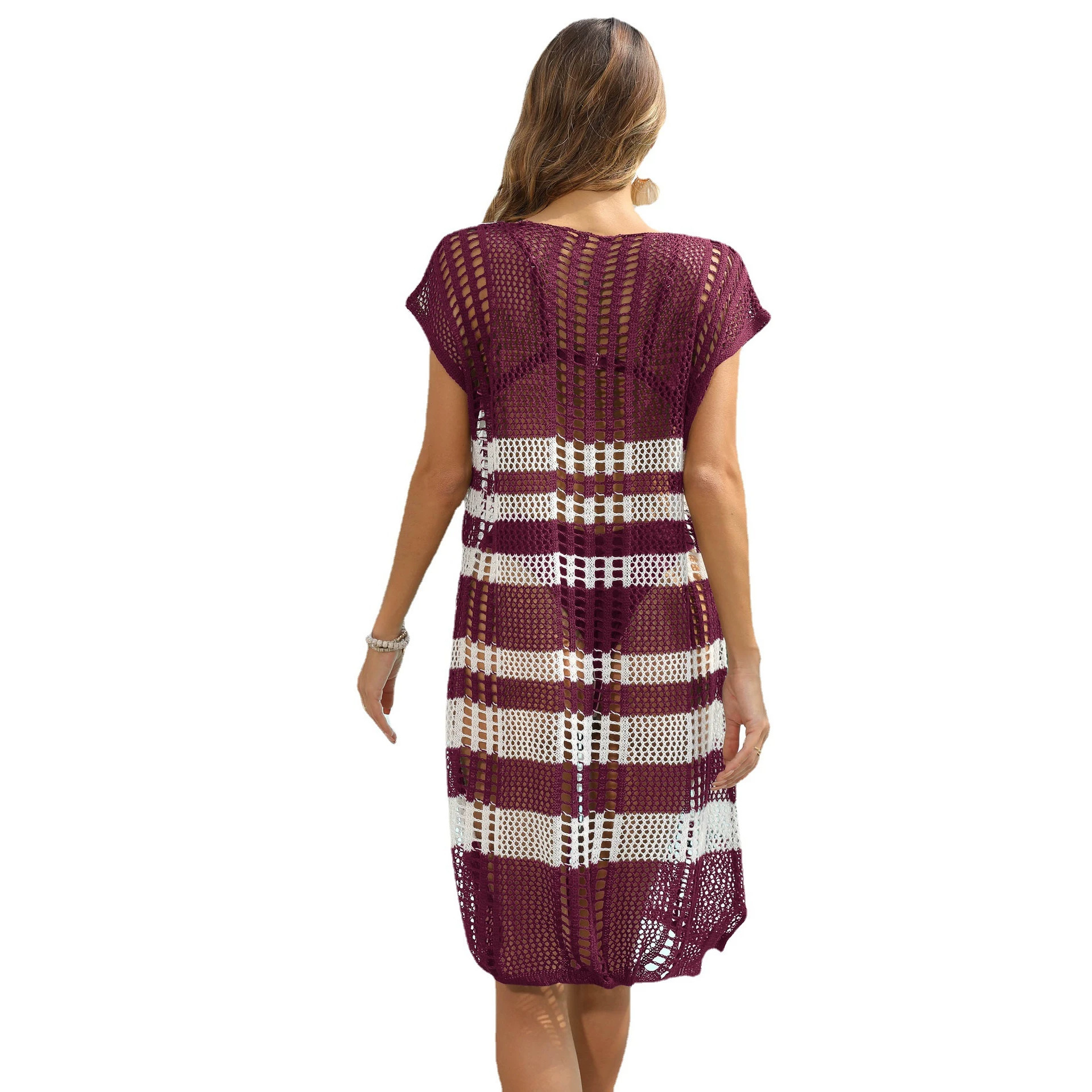 Women's Striped Color-Block Cutout Beach Bikini Cover-Up Dress