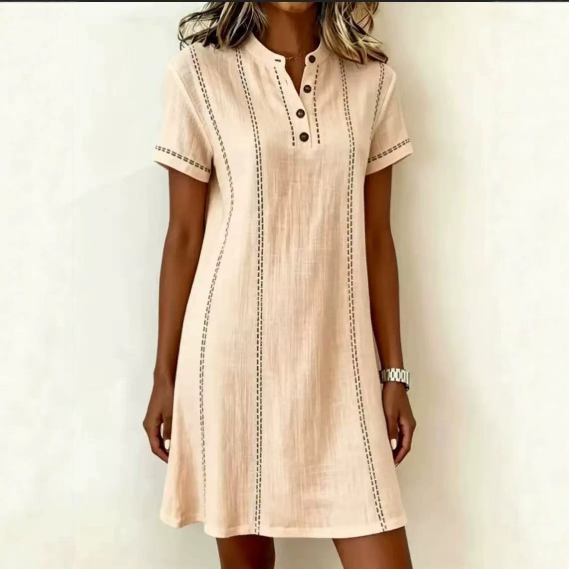 Women's Summer Loose Casual Printed Button Polo Collar Midi Dress