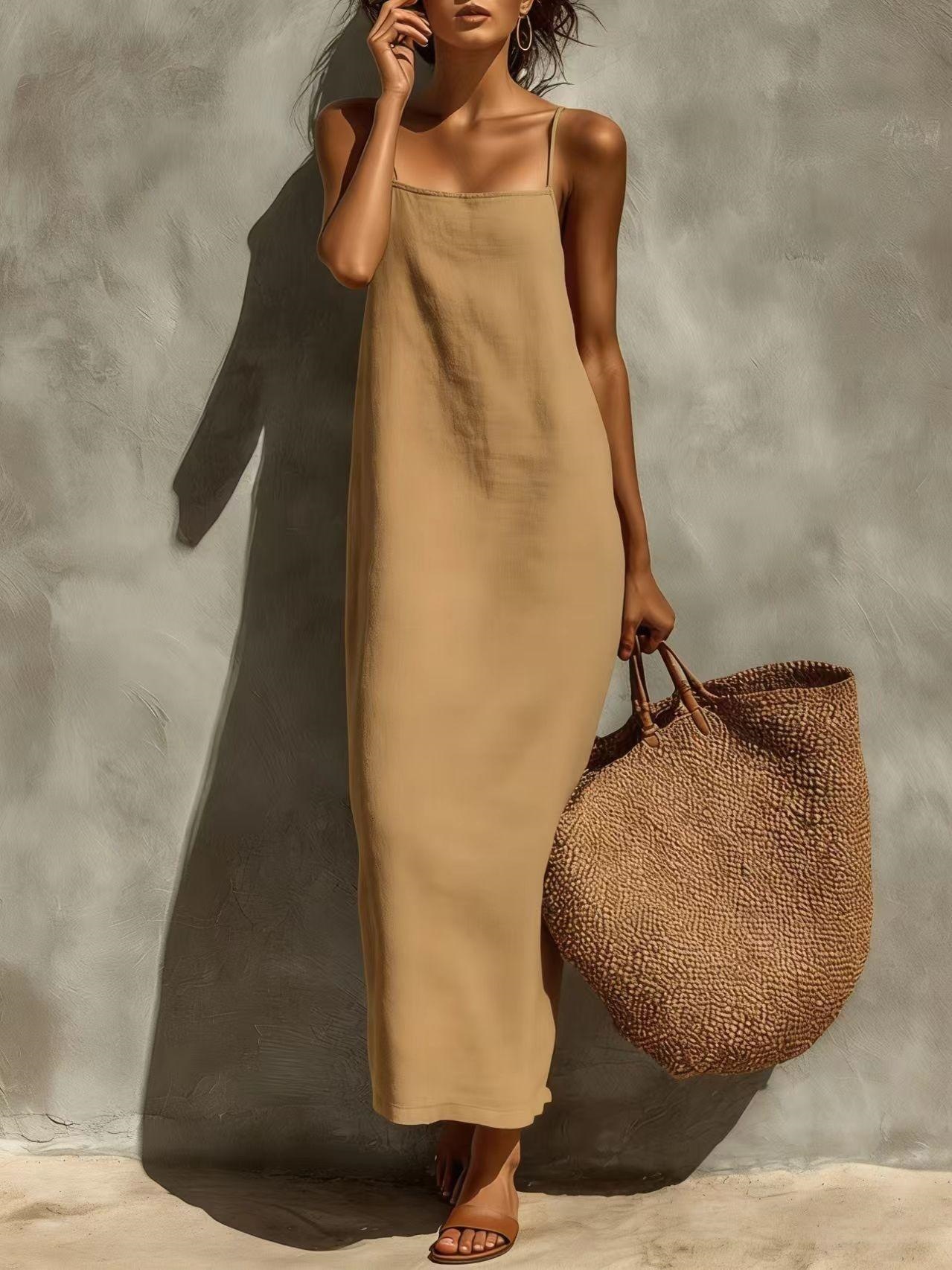 Women's Sleeveless Square Neck Boho Midi Dress