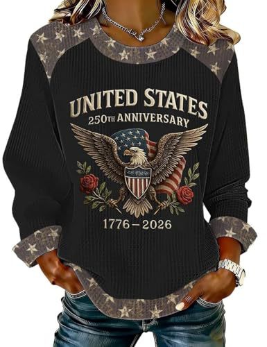 Women's Eagle American Flag Print Crewneck Sweatshirt