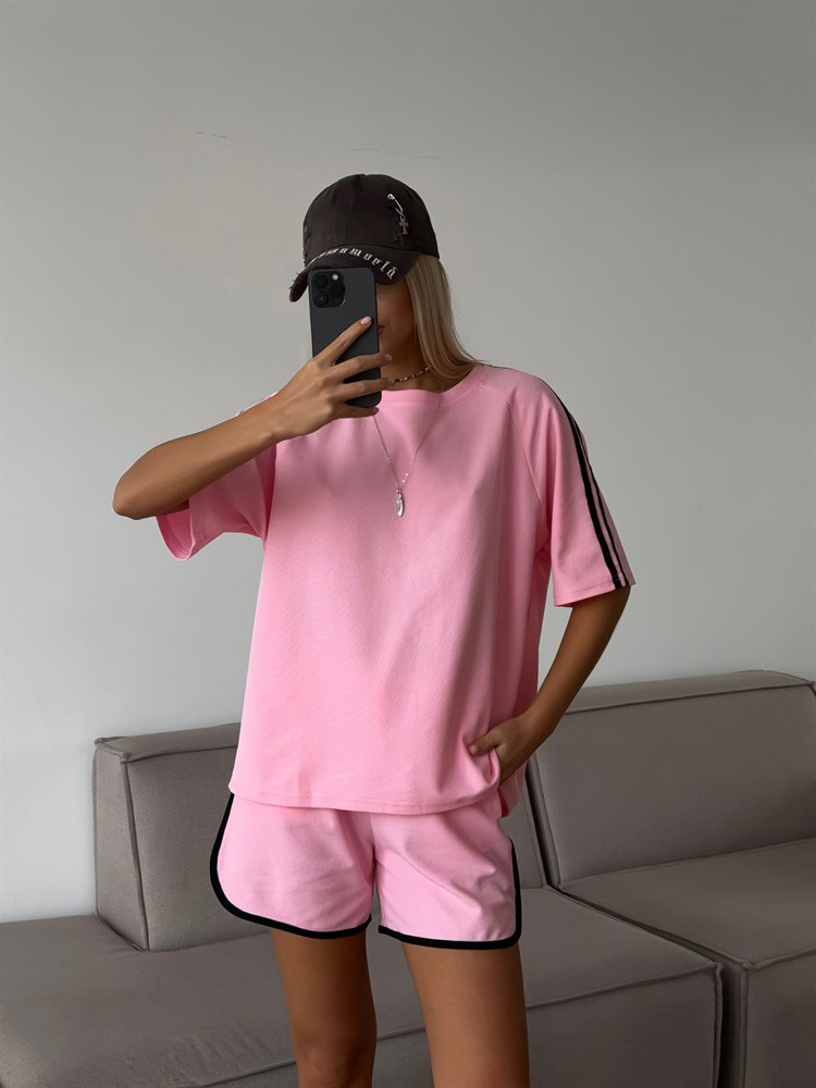 Women's Casual Two-Piece Shorts Set Solid Crew Neck Short Sleeve T-Shirt and Shorts