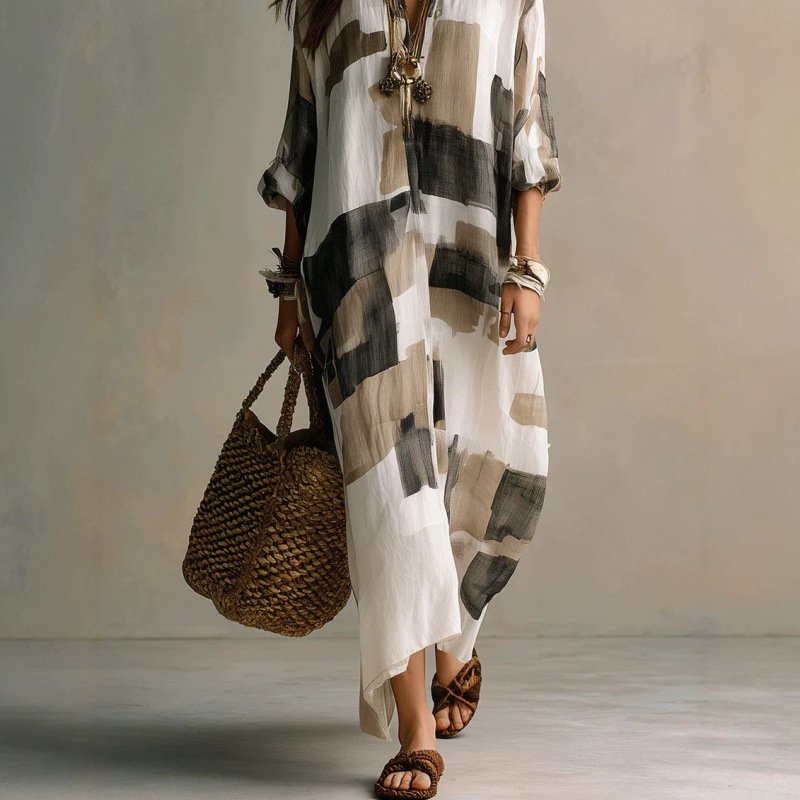 Geometric Print Shirt Dress Women's Long Sleeve Casual Vacation Sun Protection Dress
