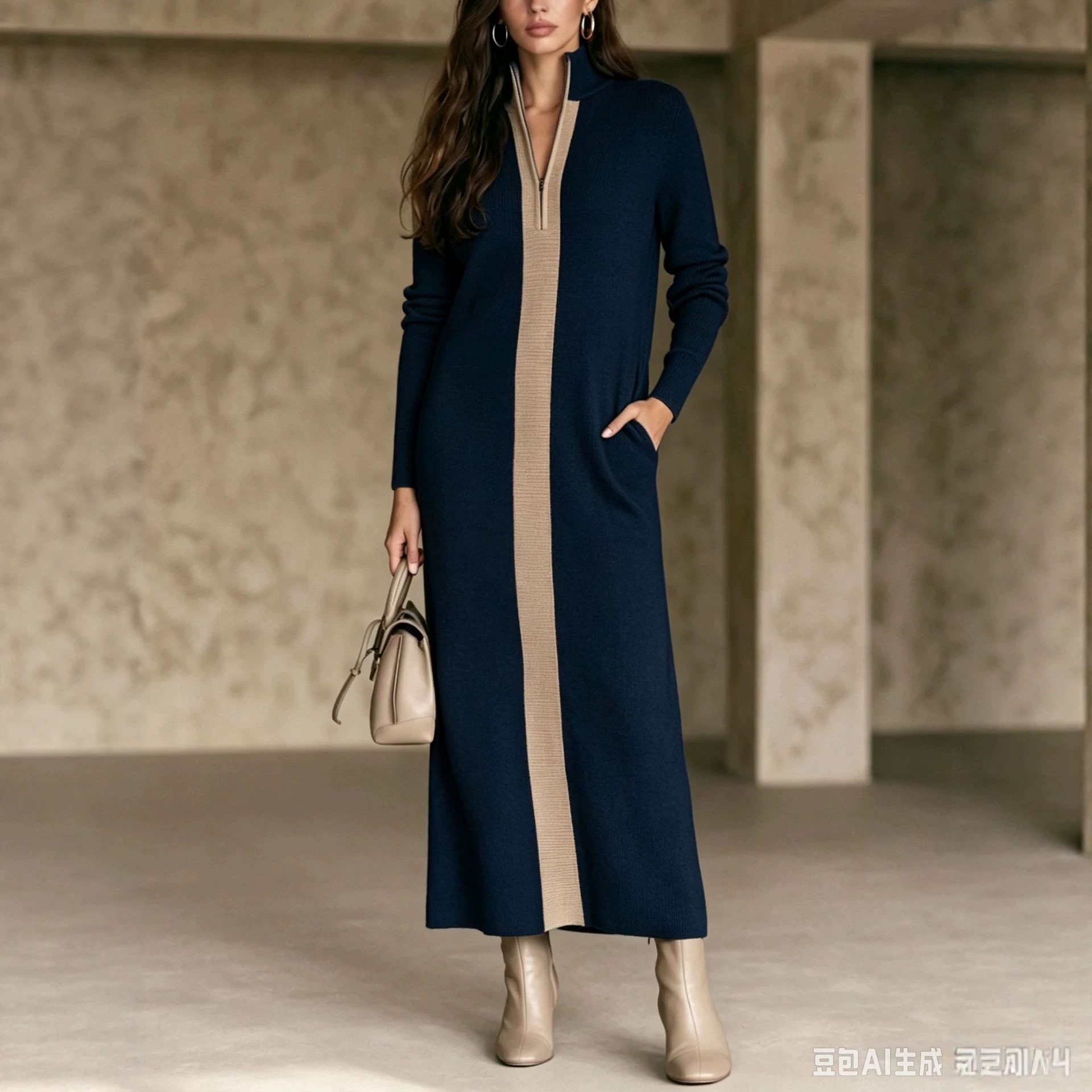 Women's Half-Zip Long-Sleeve Slim Fit Commuter Dress