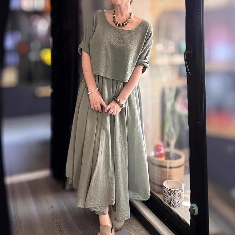 Women's Solid Crewneck Loose Top and Long Skirt Set