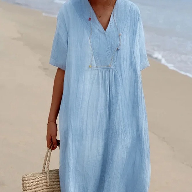 Women's Solid Cotton-Linen Casual Slimming Dress