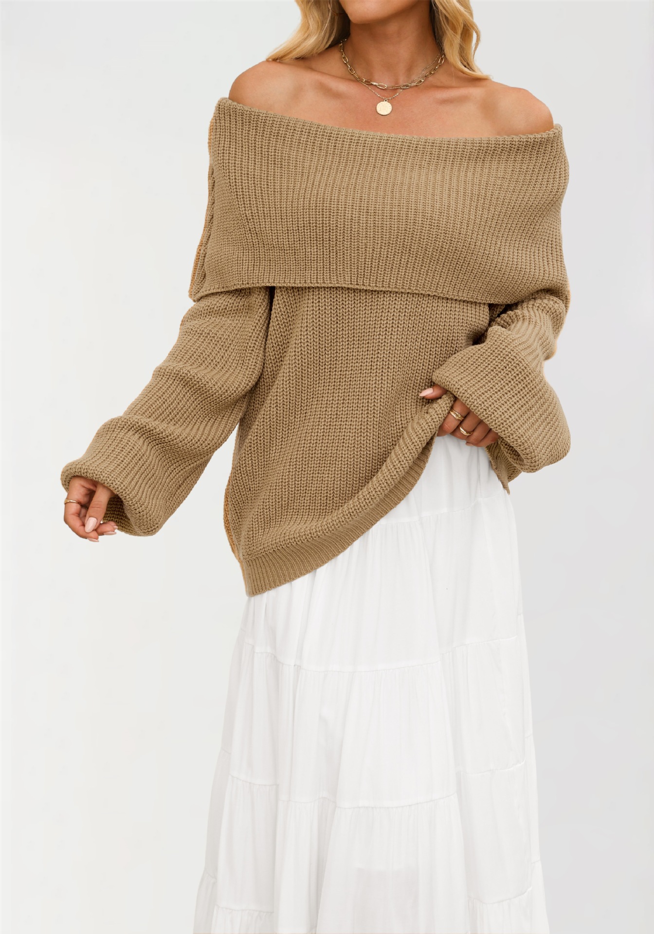 Women's Off-Shoulder Knit Sweater Loose Pullover