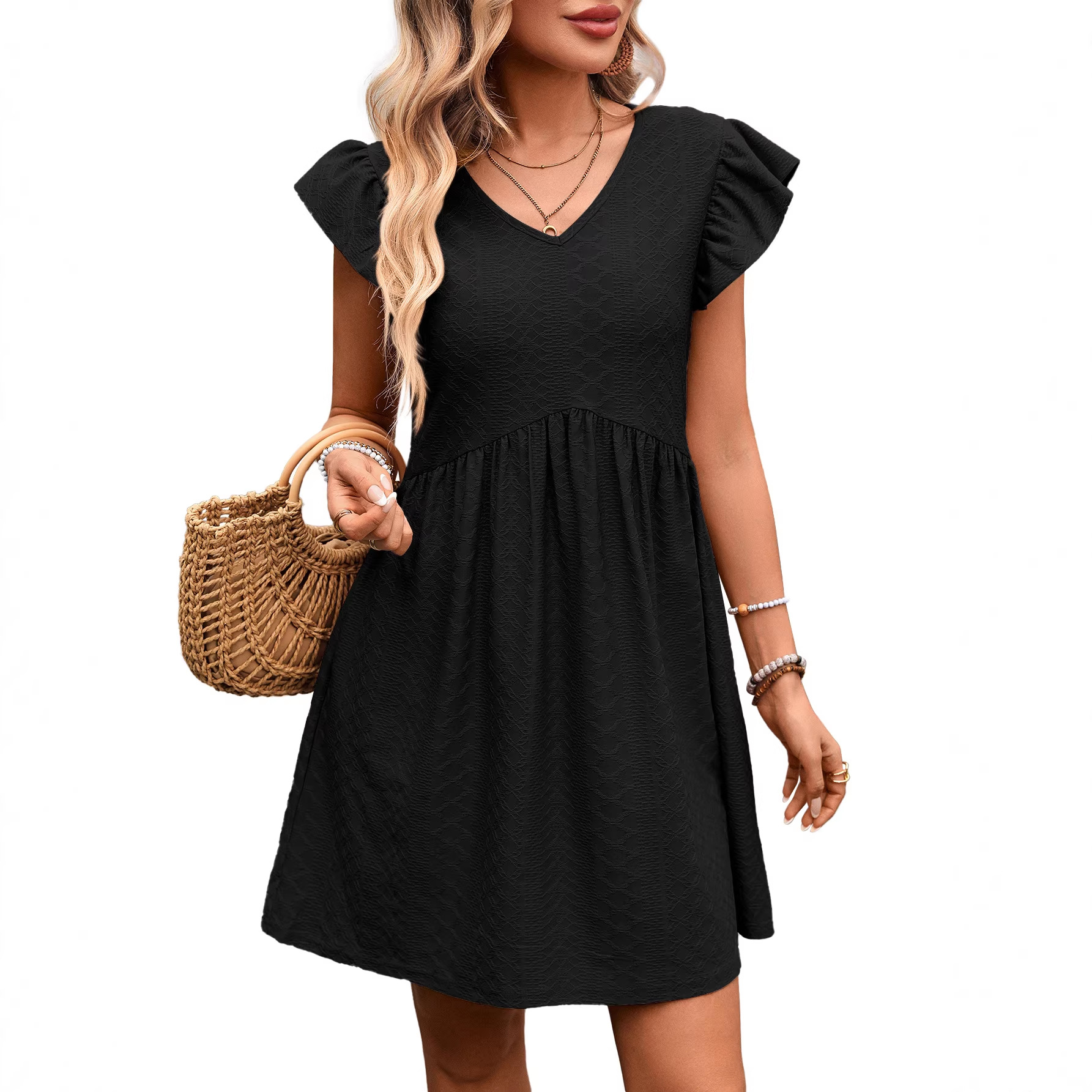 V-Neck Ruffle Sleeve Flowy Midi Dress