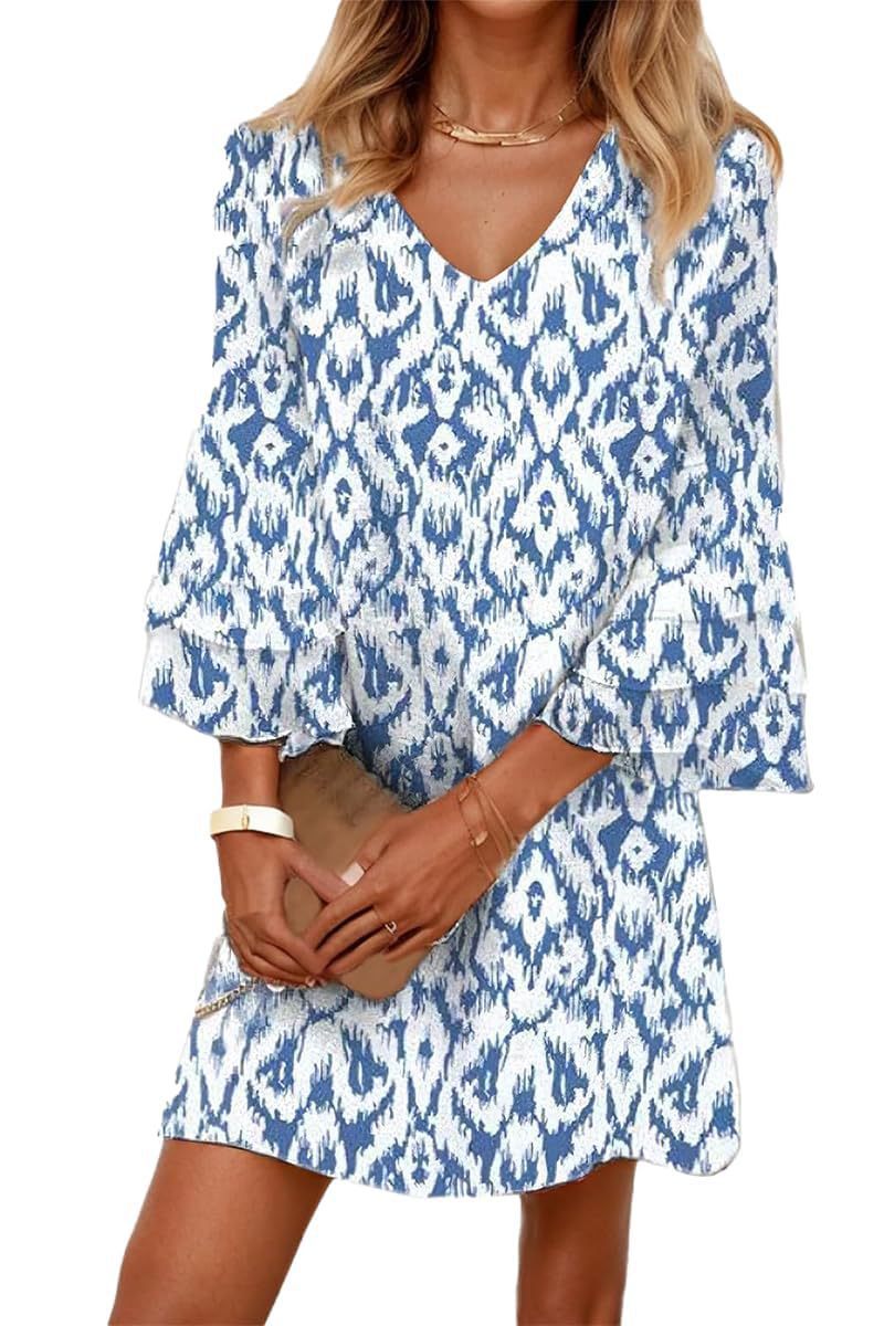 Women's Boho Floral Print Ruched Midi Dress