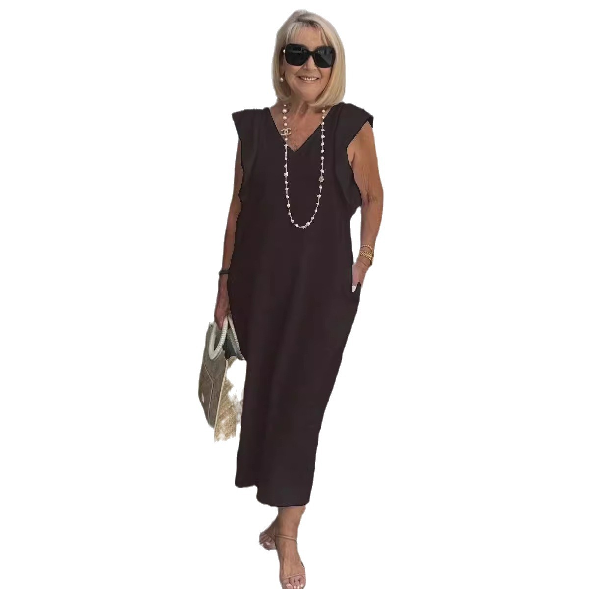 Women's Summer Cotton-Linen Dress with Back Tie and Flutter Sleeves