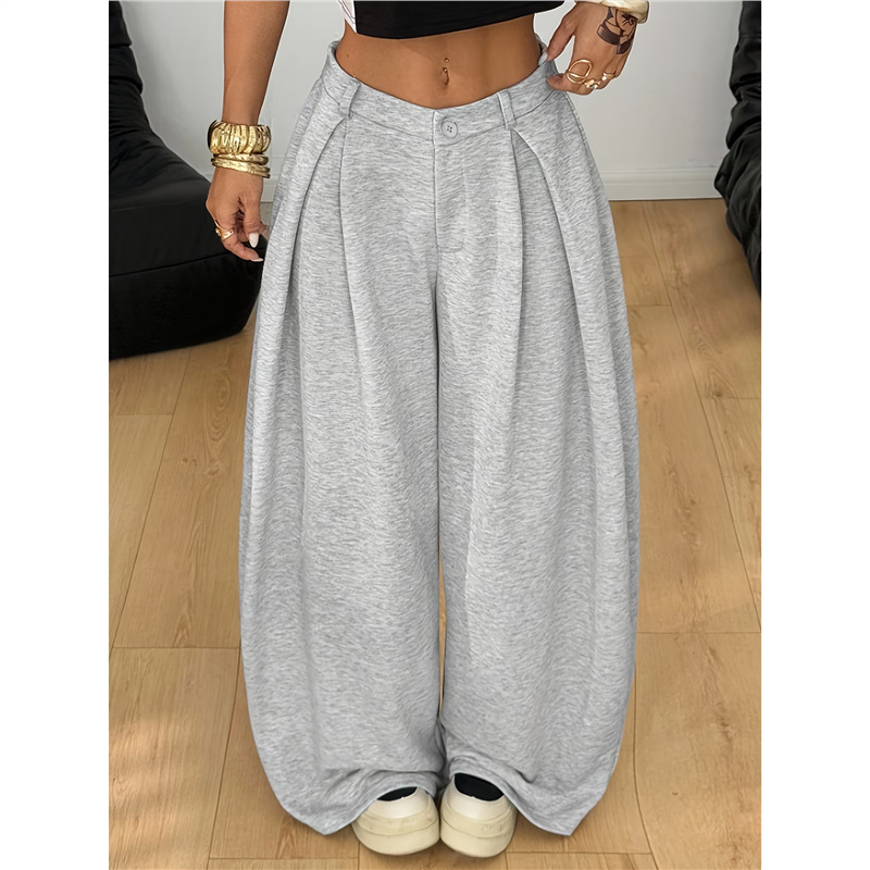 Women's High-Waist Wide-Leg Flared Trousers with Pockets