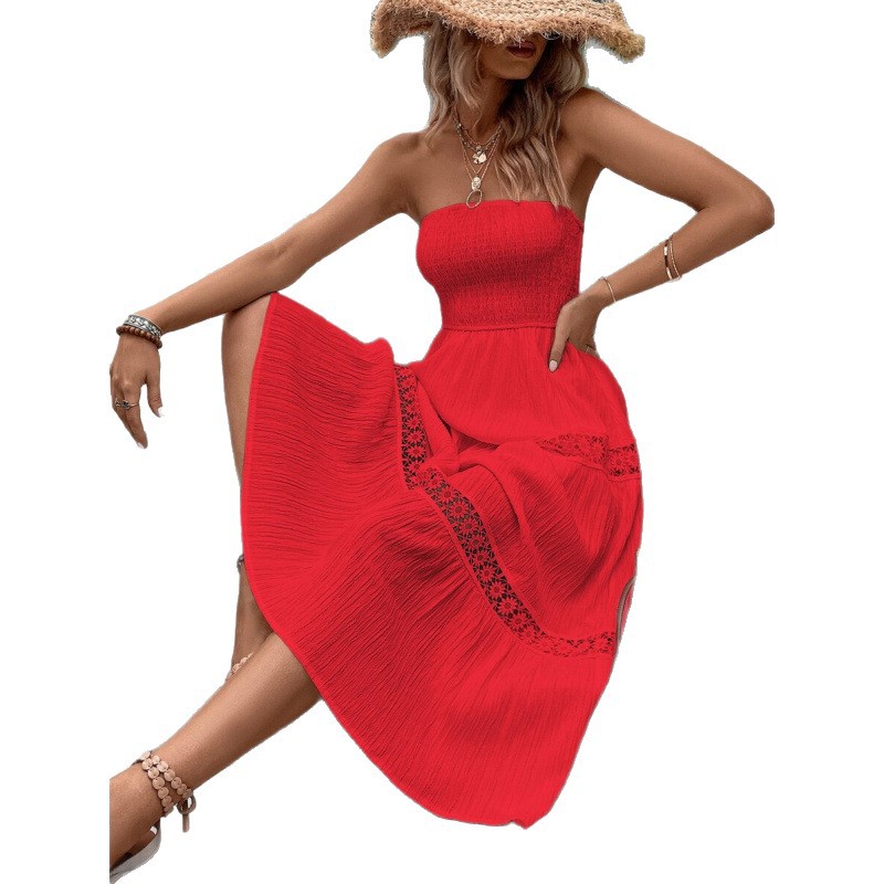 Lace Off-Shoulder Midi Dress – Elegant Beach Vacation A-Line