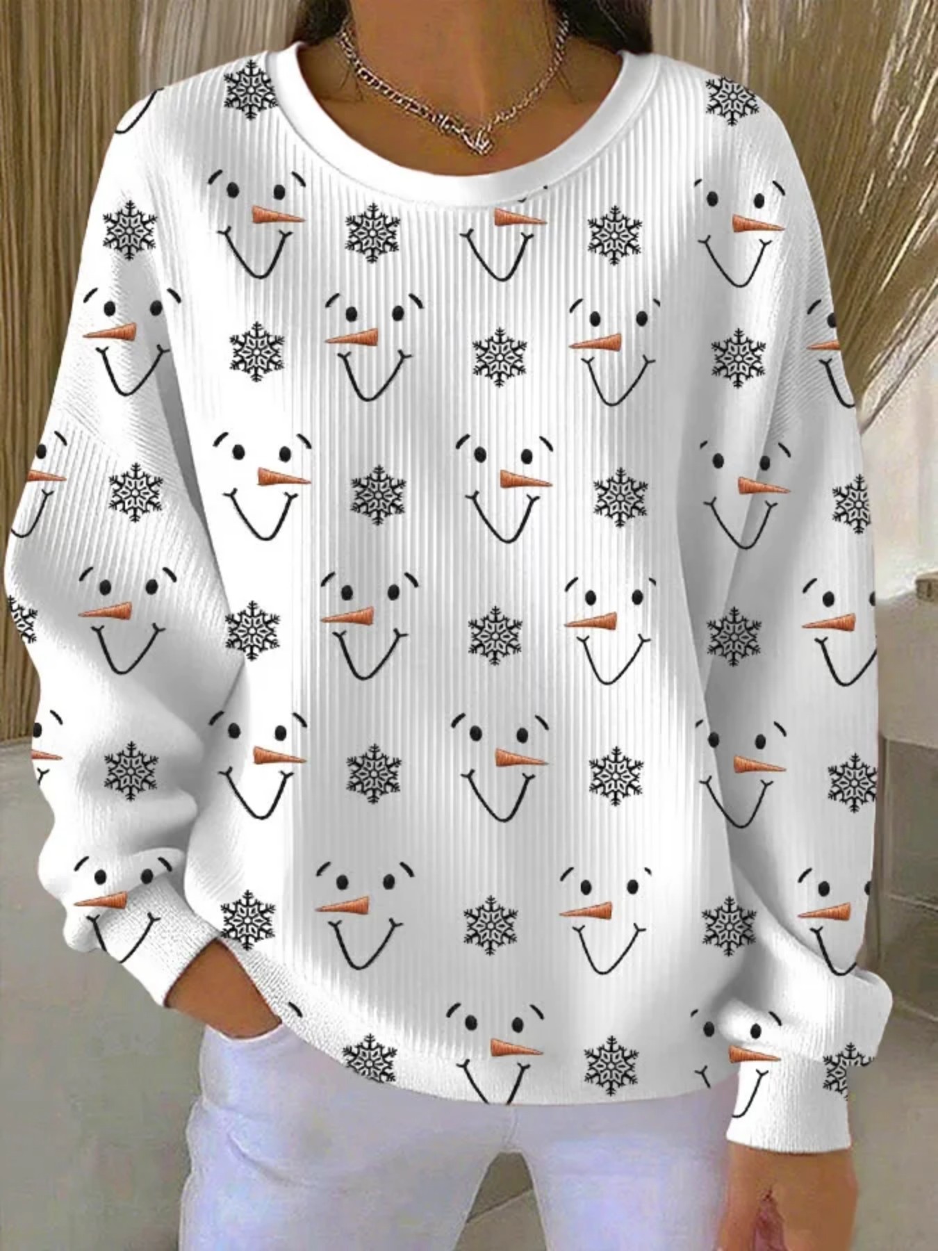 Christmas Print Crewneck Long Sleeve Pullover Sweatshirt