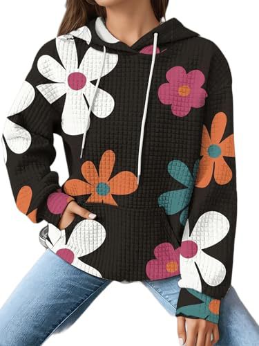Women's Floral Print Casual Hoodie Long Sleeve Crew Neck