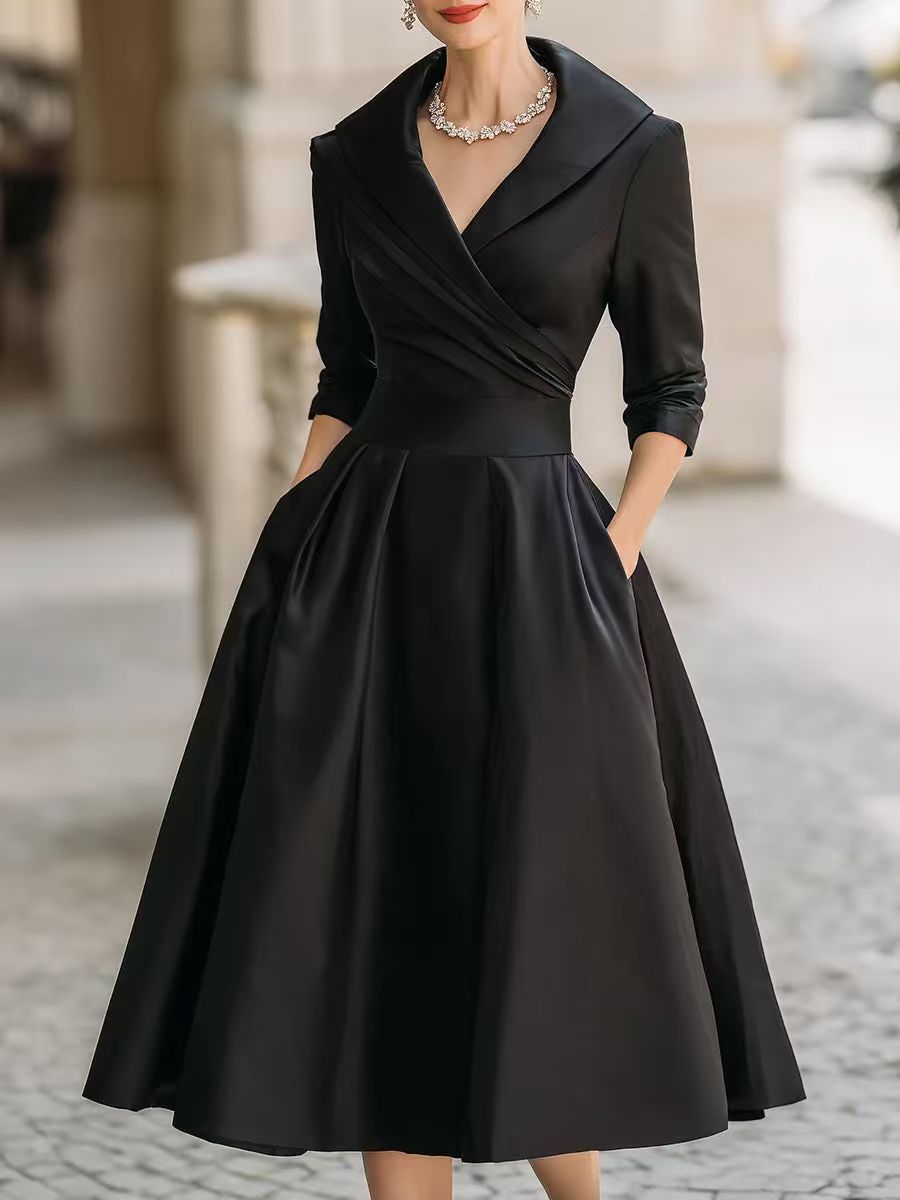 Women's Elegant Waist-Cinching Midi Dress