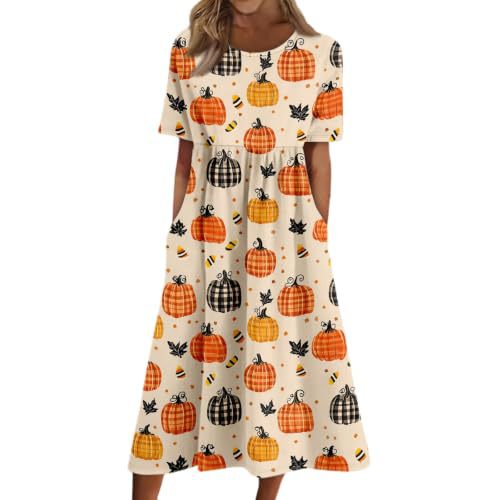 Women's Halloween Print Pleated Midi Dress