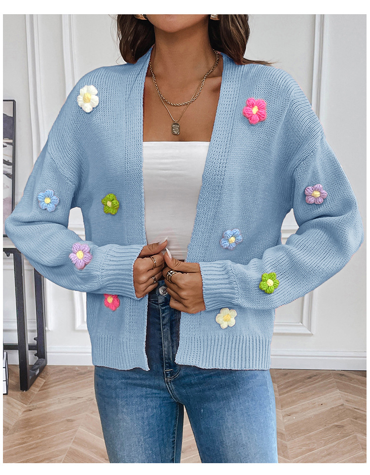 Hand-Crochet Floral Knit Cardigan Sweater Coat Women's Loose Relaxed Fit