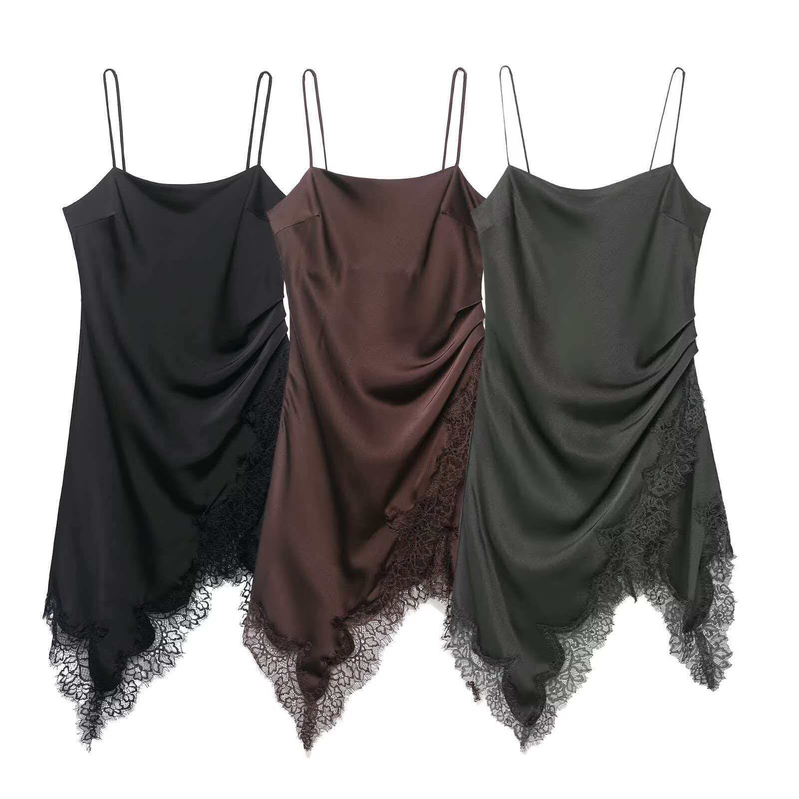 Women's Sleeveless Lace Trim Open Back Cami Dress