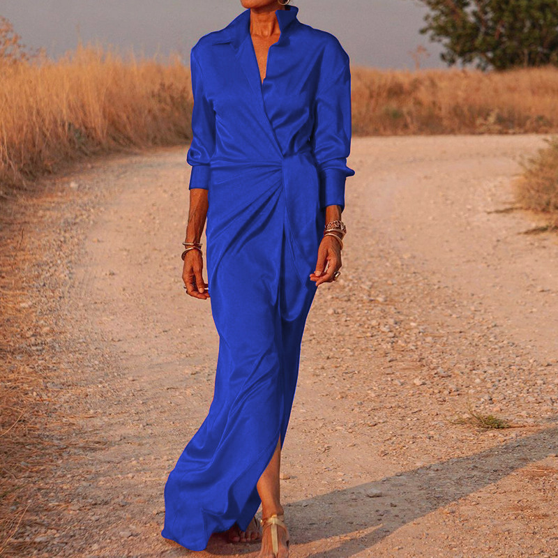 High-Waist Split Long-Sleeve Lapel Jumpsuit