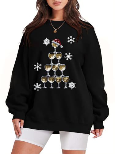 Women's Christmas Santa Tree Print Crewneck Sweatshirt