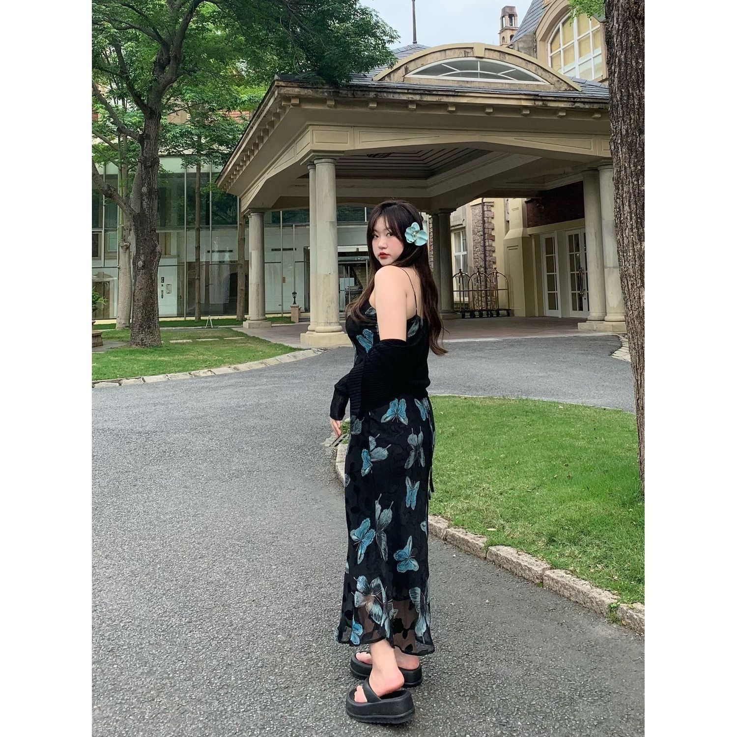 Women's Floral Print Square Neck Bodycon Midi Dress Sleeveless