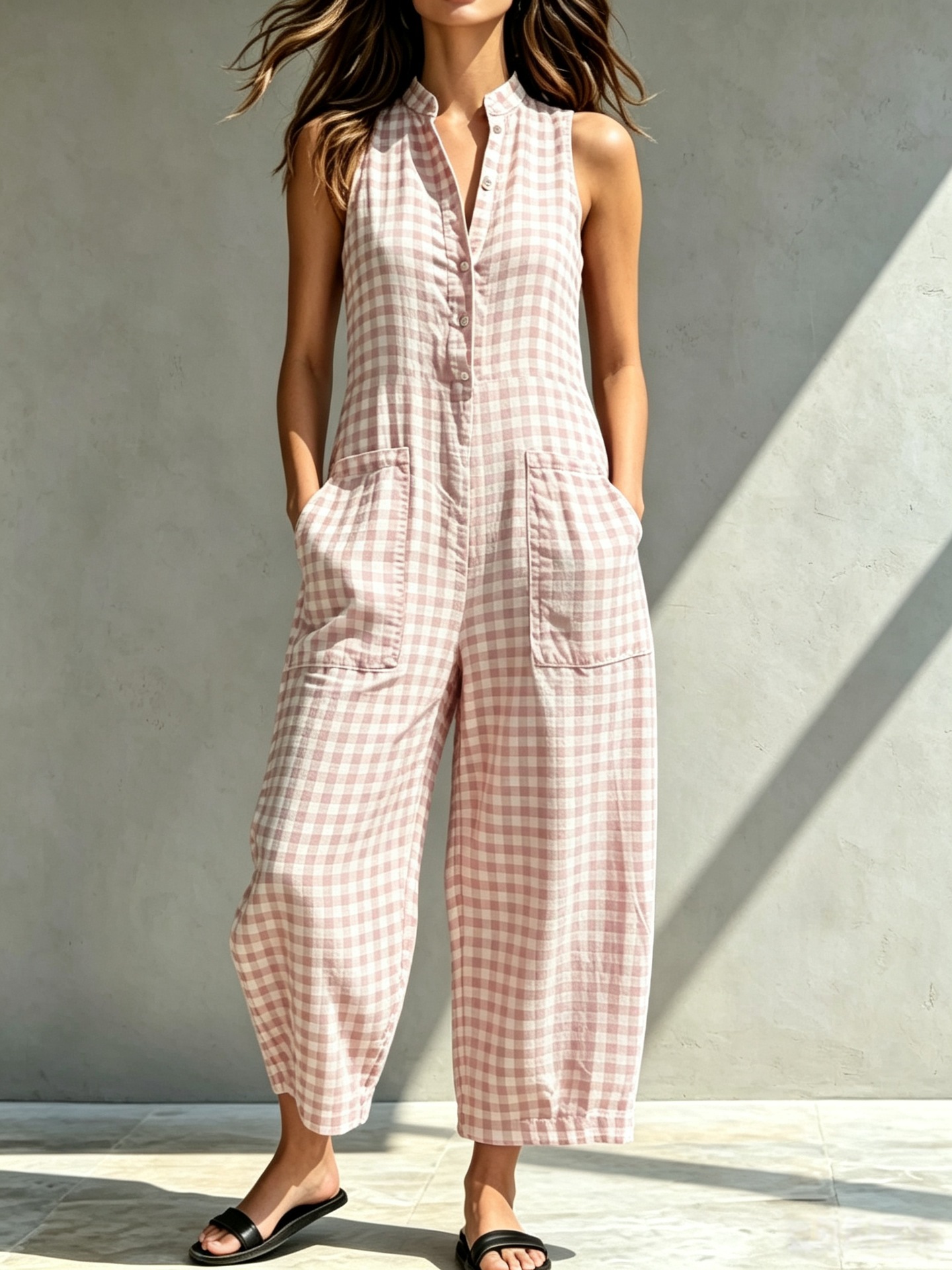 Women's Sleeveless Stand Collar Pocket Jumpsuit