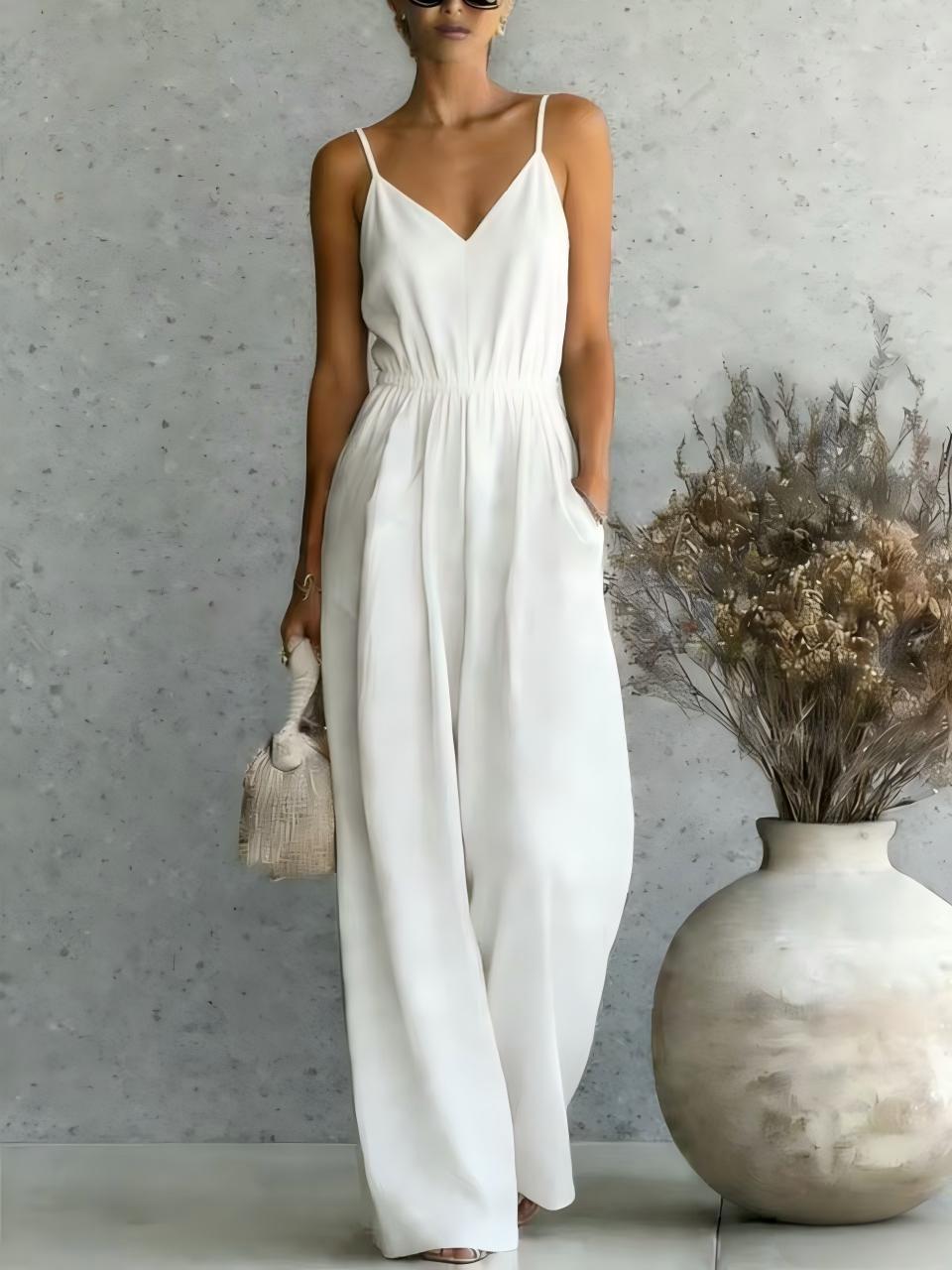 Women's Sleeveless Wide-Leg Jumpsuit Casual Solid Color