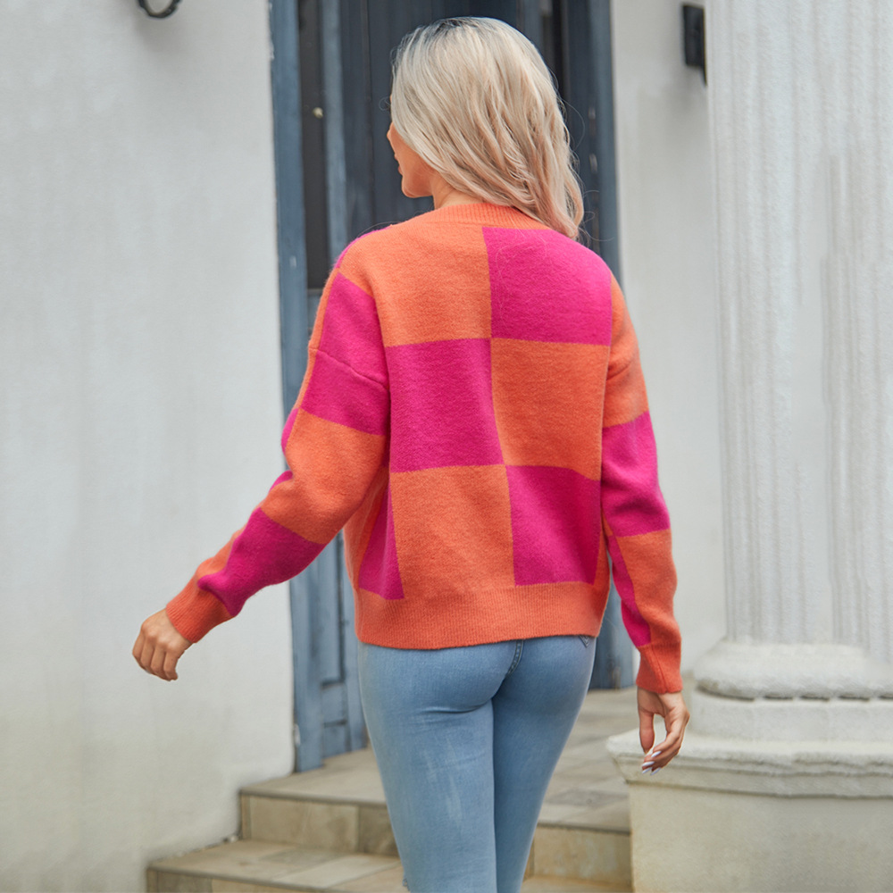 Plaid Patchwork Knit Cardigan Sweater Coat