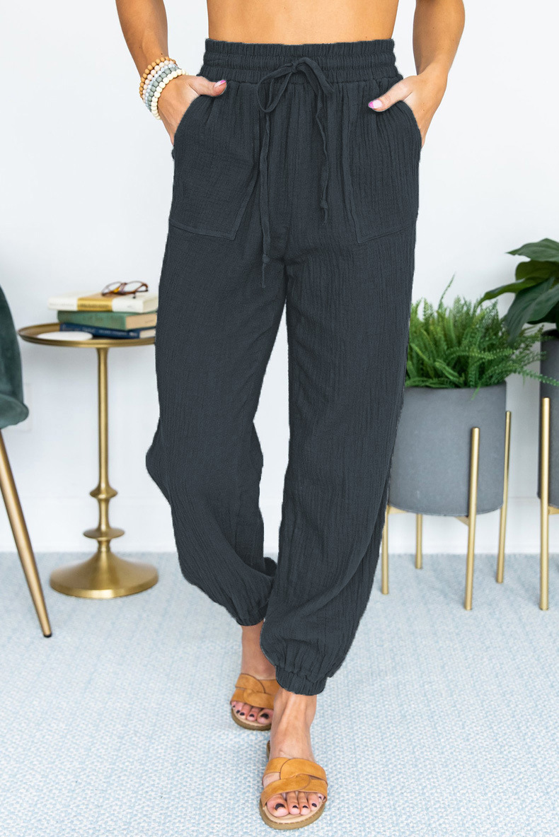 High-Waist Tie Belt Cropped Jogger Pants Casual
