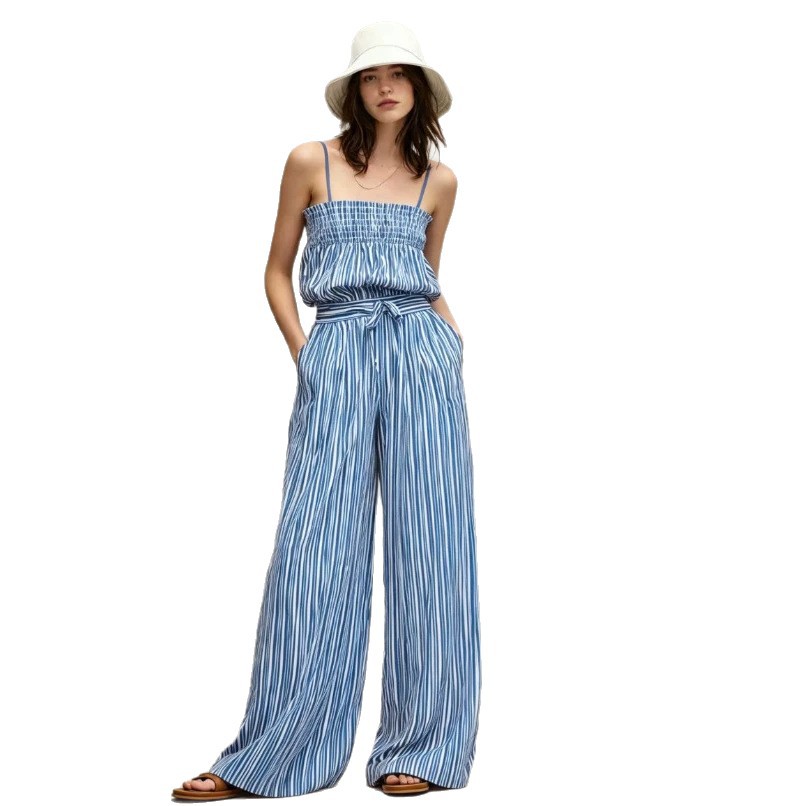 Striped Off-Shoulder Top and Pants Set Casual Loose Fit