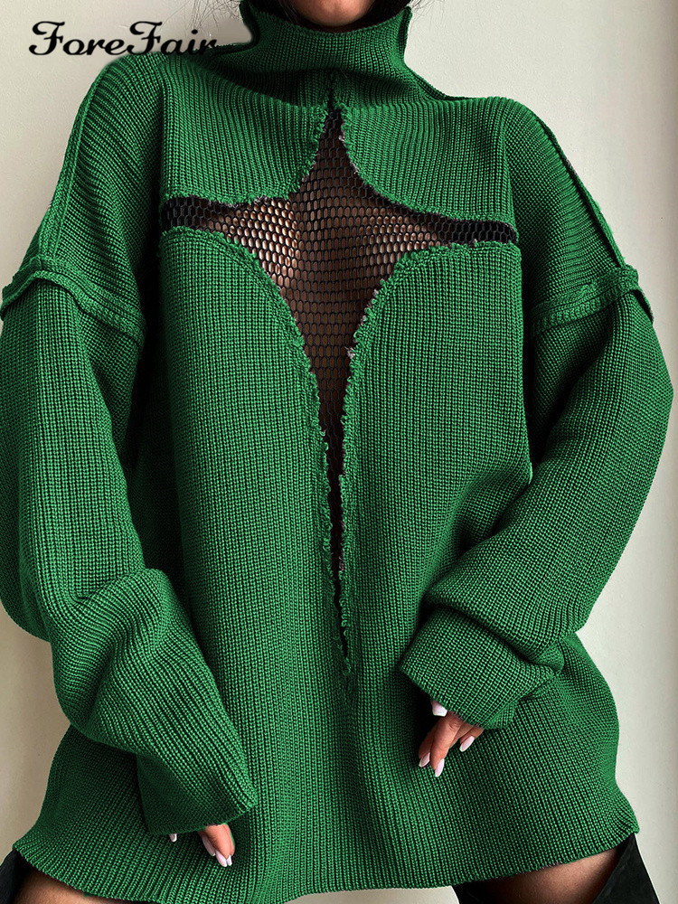 Sexy Sheer Mesh Open-Knit Pullover Sweater