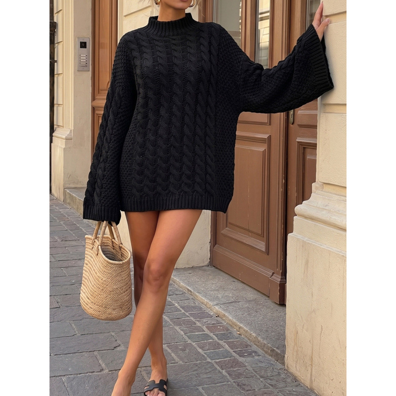 Women's Cable Knit Pullover Sweater, Chunky Loose Fit Crewneck