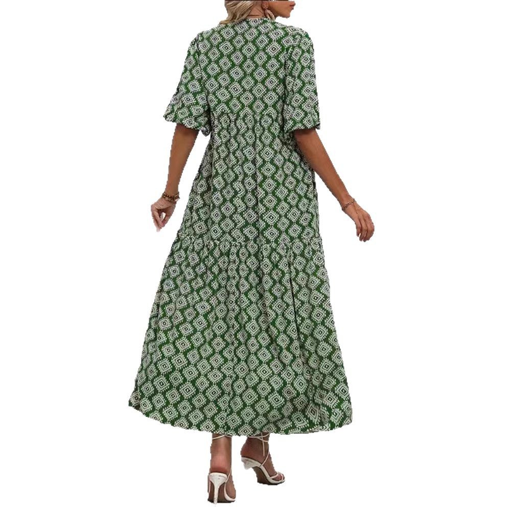Floral Print Loose-Fit Maxi Dress with Short Sleeves and High Waist