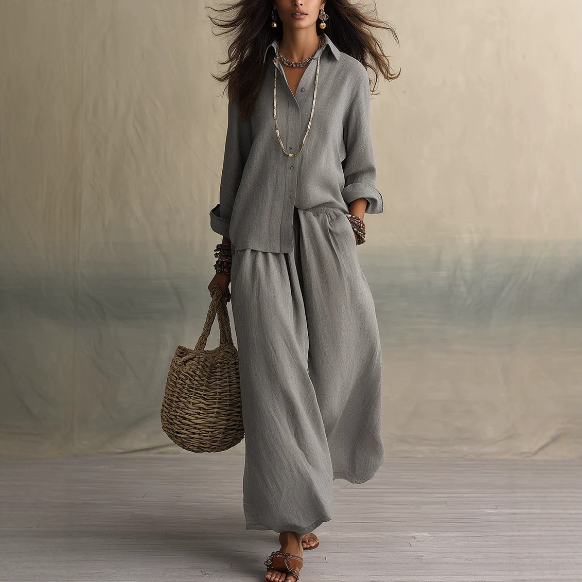 Women's Loose Two-Piece Shirt Collar Set Summer