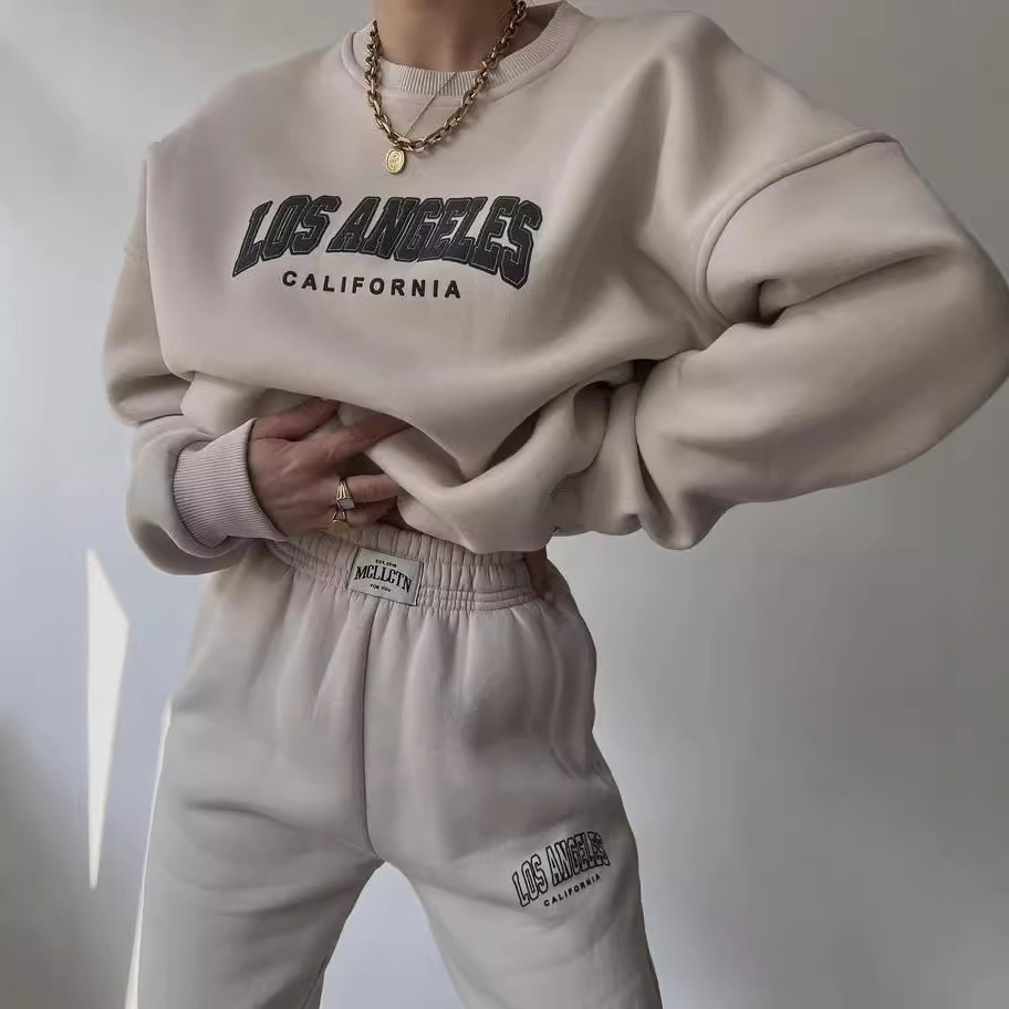 Women's Casual Print Fleece-Lined Sweatshirt and Pants Set